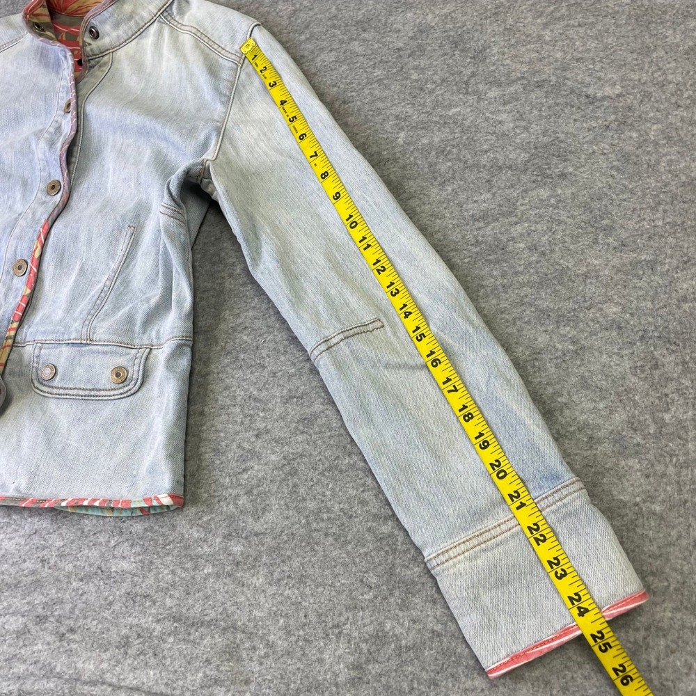 Y2K Gap Stretch Light Wash Mandarin Collar Denim Jacket M Tropical Lining VTG - Picture 16 of 16